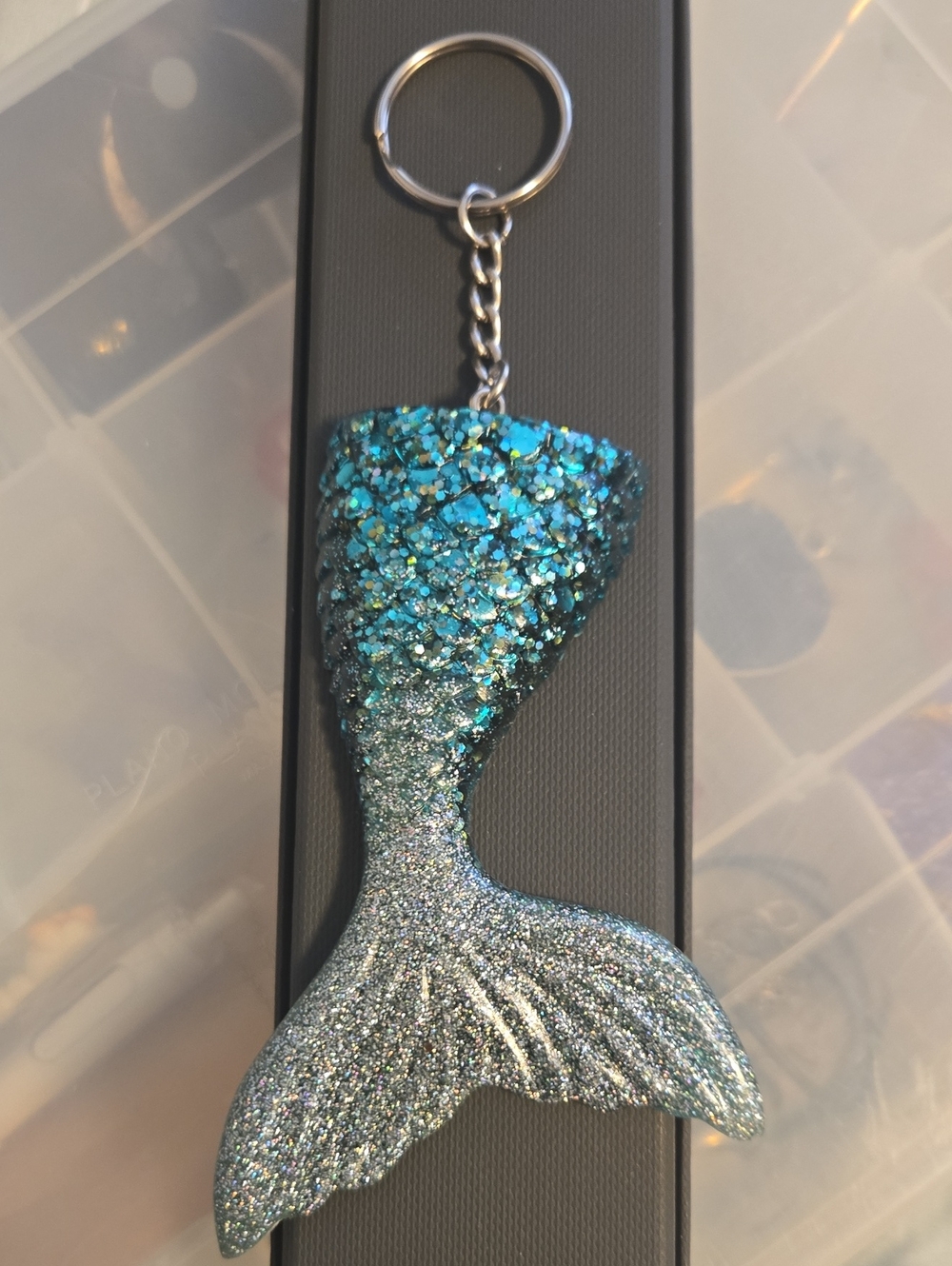 Glitter Mermaid Tail Keychain - Teal Blue